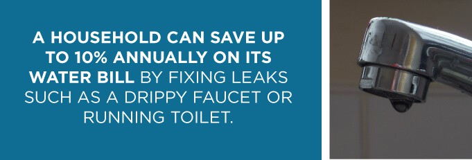 a graphic explaining that a household can save up to 10% on its water bill if leaks are fixed